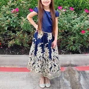 Rare Edition Elegant Navy and Gold Kids Dress size 16